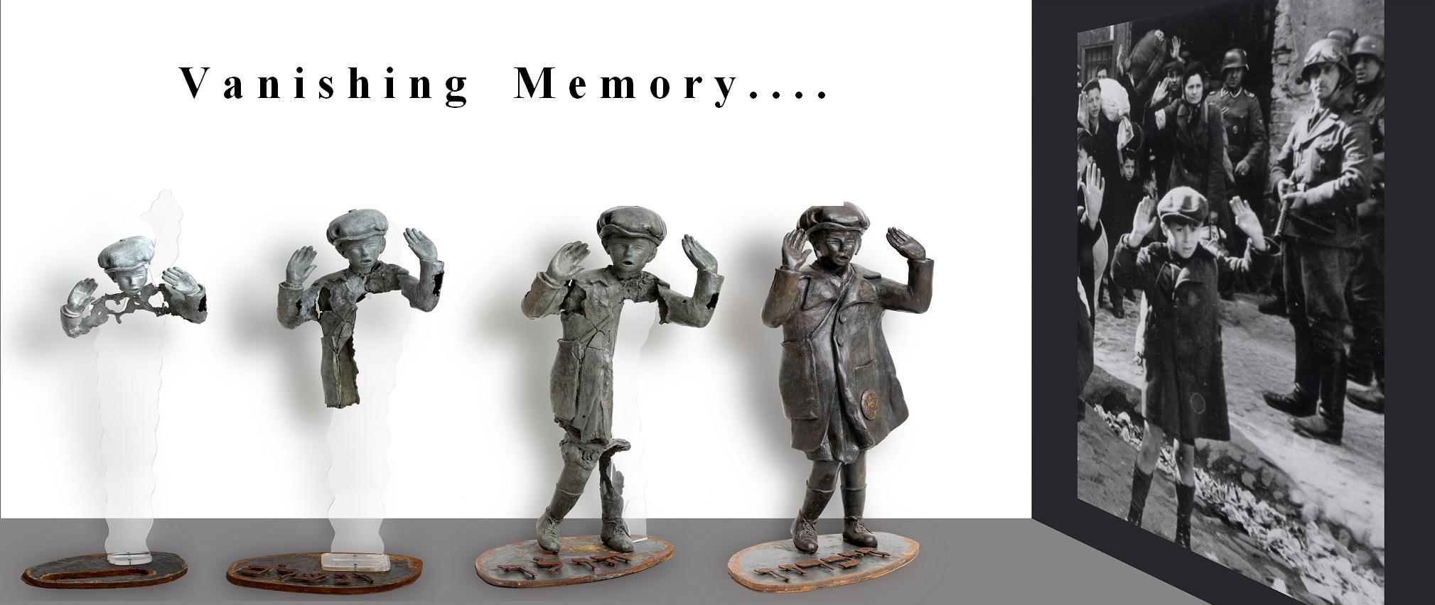 Vanishing Memory installation — bronze figures of the Warsaw Ghetto boy